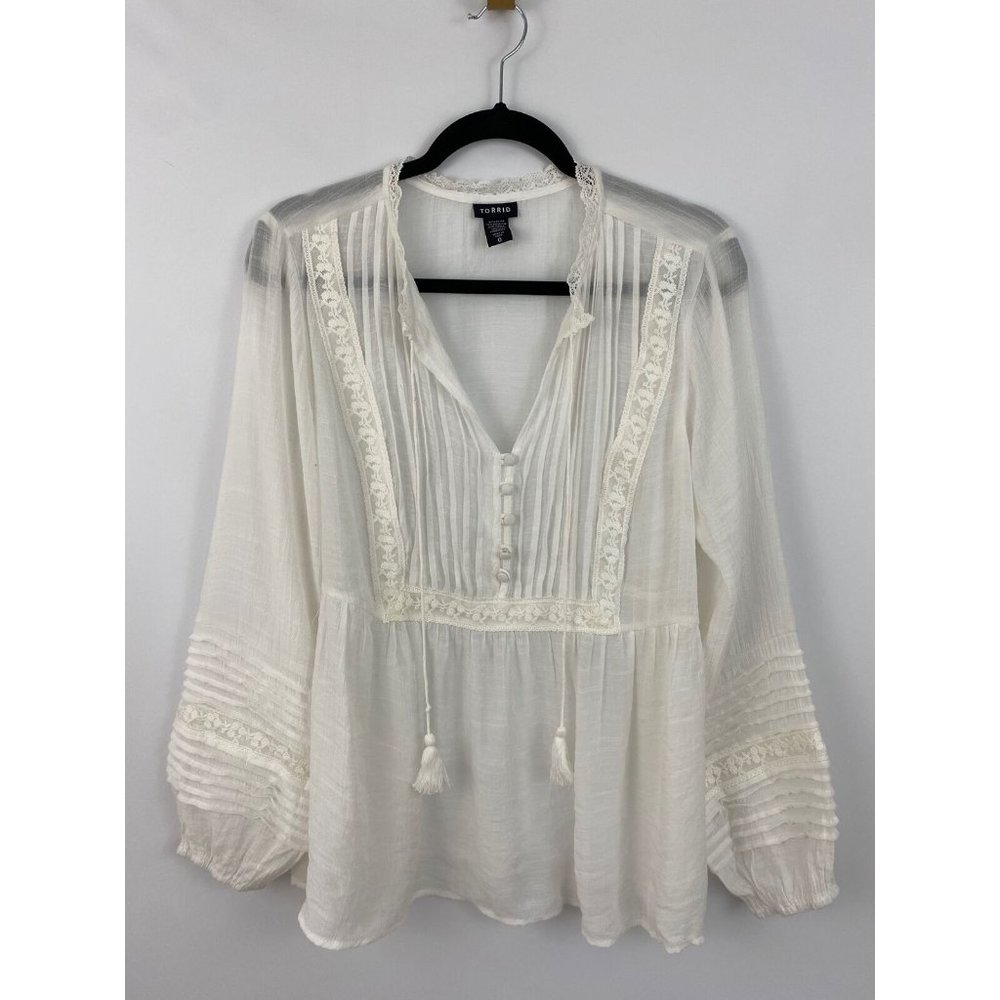 Torrid Blouse Boho Lace Flowy Sheer Tunic Top Size 0 - Picture 3 of 12